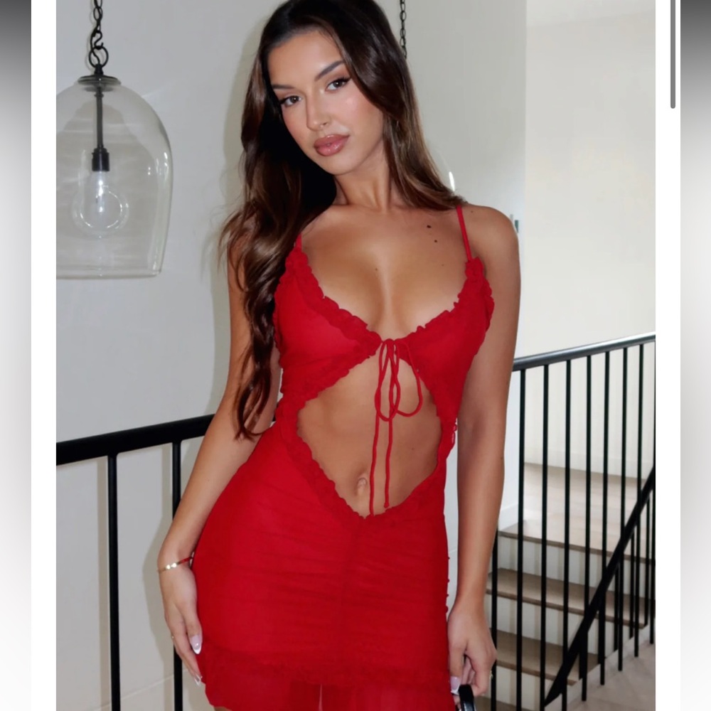 Red Ruched Mini Dress